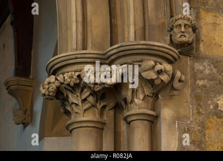 Carved capitals in St. Peter and St. Paul`s Church, Weedon, Northamptonshire, England, UK Stock Photo